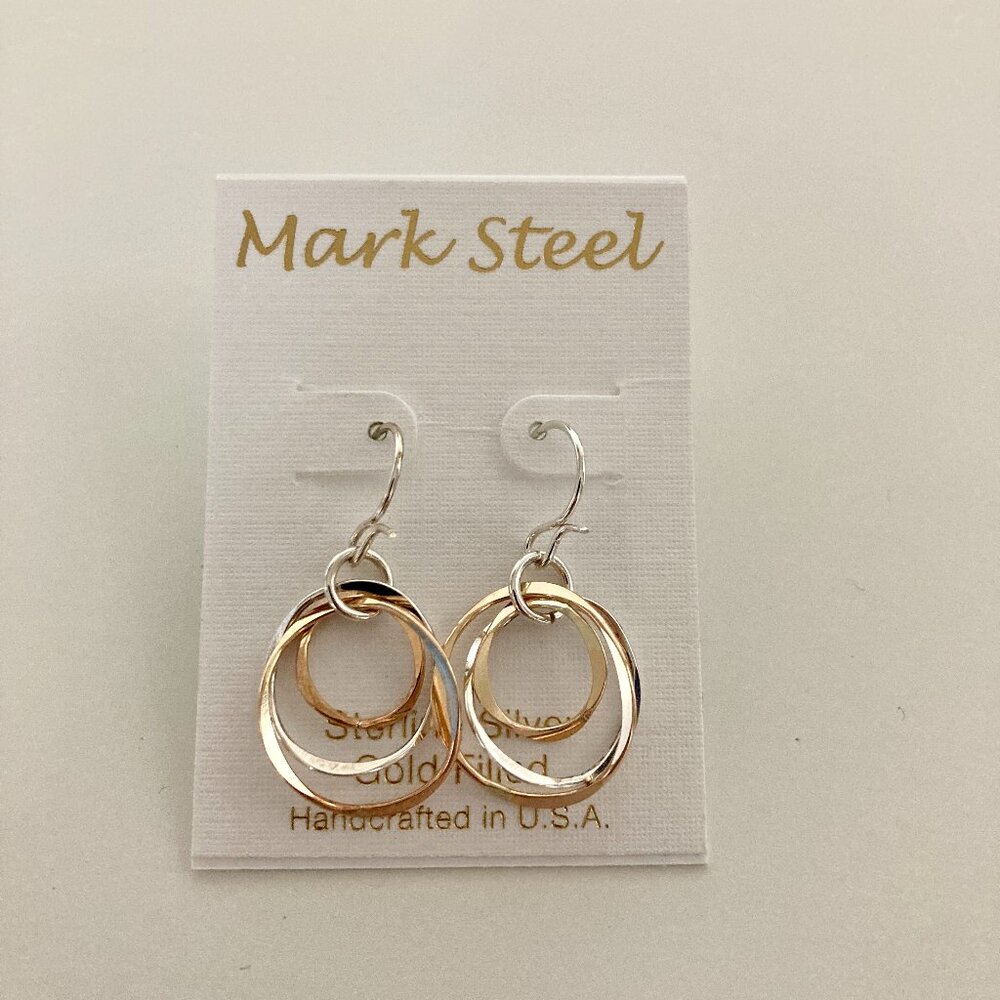 Mark Steel Triple Hoop Earrings, Sterling Silver & Gold-Filled, NWT, made in USA